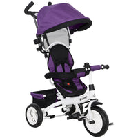 Qaba - Tricycle poussette 6 en 1 pour bébé avec panier et canopée - violet-Conception 6-en-1 qui évolue avec votre enfant pour des années de plaisir 