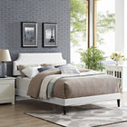 Modway Laura Vinyl Queen Platform Bed with Squared Tapered Legs - White-Ten Wood Support Slats 