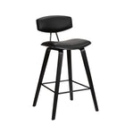 Armen Living Fox 25.5" Counter Height Mid-Century Modern Bar Stool in Black Faux Leather & Black Wood-Whether you have a kitchen island, a bar table, pub table or peninsula, we've got you covered with any height you desire. Our bar height stools have a comfortable seat height of 28.5" and our counter height stools hold you at a convenient 25.5" seat height.