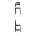Modway - Jax Bois de chêne Tabouret de comptoir avec dossier ondulé en rasoir et coussin in Lin noir-Rasoir ondulé