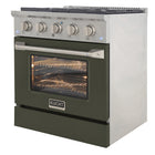 Kucht 30" KNG Series Pro Style Natural Gas Range - Stainless Steel/Olive Green-Electronic ignition with auto re-ignition reduces the risk of gas leaks for enhanced safety