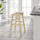 Modway Saoirse Woven Rope Wood Bar Stool - Natural Natural - Set of 2-Foot Pads for Floor Protection