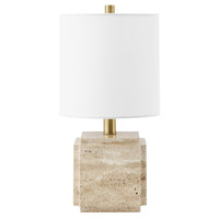 Hudson&Canal - Lampe de table en pierre Pacha (40 cm) avec abat-jour en tissu - Travertin naturel-Design moderne éclectique pour votre salon, votre espace de travail ou votre table de chevet