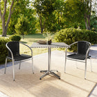 Flash Furniture 31.5'' Square Aluminum Indoor-Outdoor Table with 2 Black Rattan Chairs (TLH-ALUM-32SQ-020BKCHR2-GG)-31.50"W x 31.50"D x 27.50"H