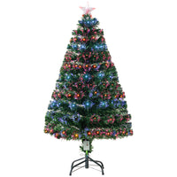 HOMCOM 4' Pre-Lit Artificial Christmas Spruce Tree with LED and Optical Fibre - Green-Tall artificial Christmas tree 