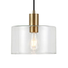Hudson&Canal Henri 10" Wide Pendant with Glass Shade - Brass/Clear-Paired with a clear drum glass shade