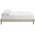 Modway Loryn Fabric Queen Bed Frame with Round Splayed Legs - Beige-Center Rail with Support Two Legs