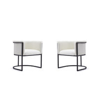 Manhattan Comfort - Lot de 2 chaises de salle à manger Cosmopolitan 24 po style mid-century moderne, revêtement en similicuir blanc et noir-Chaise de salle à manger moderne parfaite pour la salle à manger et comme accent dans le salon Lot de 2