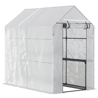 Outsunny 73" x 47" x 75" Walk-in Greenhouse with Roll-up Door and 4 Shelves - White-Great way to extend your growing season and protect plants   
 