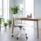 Homy Casa - Chaise de bureau pivotante moderne avec dossier transparent et assise en cuir PU blanc-10