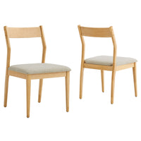 Modway Solara Fabric Wood Dining Side Chairs - Natural/Heathered Weave Beige - 2 Pack-Rubberwood Dining Side Chairs Set of 2