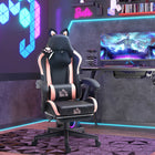 HOMCOM - Chaise de jeu inclinable en similicuir avec repose-pieds, soutien lombaire et appui-tête - noir-Dossier inclinable à 135 degrés avec positions verrouillables, les accoudoirs liés s’ajustent en conséquence