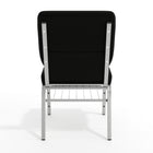 Chaise d'église de la série HERCULES de 18,5 po de largeur en tissu noir avec étagère à livres - Cadre veine d'argent-Bord de cascade épais de 4,25 po