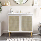 Modway Chaucer 36" Bathroom Vanity Cabinet - White-Metal Cabinet Knobs