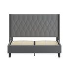Flash Furniture - Lit plateforme Riverdale grand touffeté et rembourré en tissu gris foncé-Garniture à tête de clou argenté