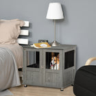 PawHut 29.5" H Dog Kennel End Table - Grey-Magnetic doors with safety lock 