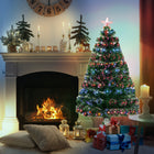 HOMCOM - Arbre de Noël artificiel pré-éclairé optique sapin décoration de vacances avec support-L'éclairage à fibre optique et à LED intégré dans l'arbre offre un affichage éblouissant 