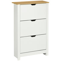 HOMCOM Narrow Shoe Cabinet with 3 Flip Drawers & Adjustable Shelf for Entryway - White-Holds up to 9-18 pairs of standard-sized shoes in three tilt-out drawers
