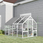 PawHut 74" H Outdoor Catio Cat Enclosure with Weatherproof Canopy and Bridges - White-Canopy shields from rain and sun exposure 
