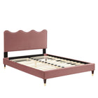 Modway Current Performance Velours Lit Plateforme Twin Avec Pieds en Bois et Manchons Dorés - Vieux Rose-Lit à plateforme jumelle