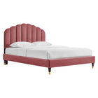 Modway Daisy Performance Velvet Queen Platform Bed with Wood Legs and Gold Metal Sleeves - Dusty Rose-Vintage Modern Queen Bed