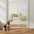 PawHut 30"- 45" Extra Wide Dog Gate with Double Locking System - White-Can be opened with a single hand – press and lift the button