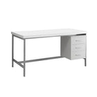 Monarch Specialties 7046 60" Computer Desk - White/Silver Metal-Contemporary computer desk with fashionable style, in a sleek white laminate finished on all sides and a sturdy grey metal frame, ideal for a modern home office.