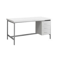 Monarch Specialties 7046 60" Computer Desk - White/Silver Metal-Contemporary computer desk with fashionable style, in a sleek white laminate finished on all sides and a sturdy grey metal frame, ideal for a modern home office.