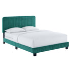 Modway Celine Channel Tufted Performance Velvet King Bed - Teal-Channel Tufted Headboard