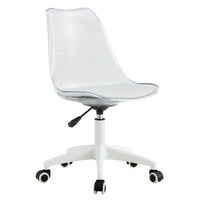 Homy Casa - Chaise de bureau pivotante moderne avec dossier transparent et assise en cuir PU blanc-Dossier transparent en acrylique pour un style moderne et épuré