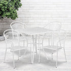 Table de jardin carrée de 28 po en acier blanc et 4 chaises au dossier rond, intérieur/extérieur [CO-28SQ-03CHR4-WH-GG]-Revêtement thermolaqué blanc