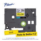 Brother Genuine TZe631 Laminated Tape for P-touch Label Makers - 12 mm wide x 8 m long - Black on Yellow-Split-back, easy-peel backings provide quick label application