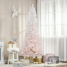 HOMCOM 7' Artificial Christmas Tree with Metal Base - Pink/White-Pencil shape don't take up much floor or table space, suitable for small rooms or a second Christmas tree in an entryway 