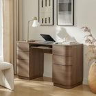 Modway Mirae 55" 6-Drawer Curved Office Desk - Brushed Brown Oak-Rounded Edges and Curved Drawer Fronts