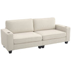 HOMCOM 3 Seater Sofa with Spring Cushion and Cup Holder for Bedroom - Cream White-Spring pack seat cushions with high-density foam maintain shape over time