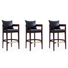 Manhattan Comfort Ritz 22" Mid-Century Modern Faux Leather Upholstered Bar Stool - Black and Dark Walnut - 3 Pack-Mid-Century Modern Barstool with Backseat Perfect for Bar and Kitchen Use. Set of 3