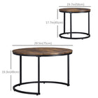 HOMCOM - Tables gigognes rondes 29 po avec cadre en métal - brun rustique - Paquet de 2-Empilables lorsqu’elles ne sont pas utilisées pour un gain de place