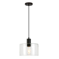 Hudson&Canal Henri 10" Wide Pendant with Glass Shade - Blackened Bronze/Clear-Industrial design for your entryway, foyer, or kitchen