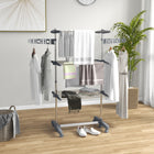HOMCOM 3-Tier Collapsible Adjustable Clothes Drying Rack - Grey-Features 3-tier height adjustable racks with wave clips and 2 side wings with slots 
