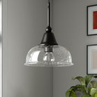 Hudson&Canal - Suspension Magnolia de 27,3 cm de large avec abat-jour en verre - Bronze noirci/grainé-Une finition en bronze noirci fabriquée à la main est appliquée sur la base ronde en métal