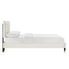 Modway Sofia Channel Tufted Performance Velvet Queen Platform Bed with Wood Legs and Gold Metal Sleeves - White-Reinforced Center Beam