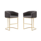 Manhattan Comfort Louvre 20" Mid-Century Modern Faux Leather Upholstered Counter Stool - Grey and Titanium Gold - 2 Pack-Mid-Century Modern Counter Stool with Backrest Perfect for Bar and Kitchen Use