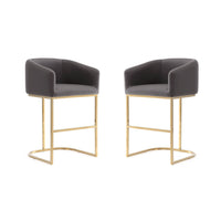 Manhattan Comfort - Louvre tabouret de comptoir moderne du milieu du siècle de 20" en similicuir gris et or titane - lot de 2-Tabouret de comptoir moderne du milieu du siècle avec dossier, parfait pour une utilisation au bar et dans la cuisine