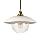 Hudson&Canal - Suspension Alvia de 37,8 cm de large avec abat-jour en métal et verre - Blanc nacré/laiton/transparent-Design côtier pour votre entrée, votre foyer ou votre cuisine