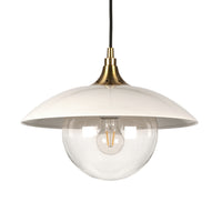 Hudson&Canal - Suspension Alvia de 37,8 cm de large avec abat-jour en métal et verre - Blanc nacré/laiton/transparent-Design côtier pour votre entrée, votre foyer ou votre cuisine