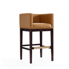 Manhattan Comfort Kingsley 21" Mid-Century Modern Faux Leather Upholstered Bar Stool - Camel and Dark Walnut - 3 Pack-Upholstered in Faux Leather with Foam Padding