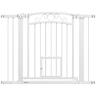 PawHut Dog Gate Walk Through Pet Gate with Small Door - 30"-41" W x 30" H-Adjusts for openings 29.9"-40.9" (76-104cm) , includes two extension kits