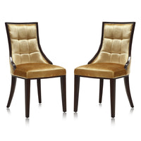 Manhattan Comfort - Lot de 2 chaises de salle à manger traditionnelles Fifth Avenue 18,5 po en velours, finition or antique et noyer-Chaise de salle à manger traditionnelle pour usage en salle à manger lot de 2