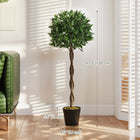 Outsunny 4' Artificial Laurel Tree in Pot - Green - 2 Pack-Comes with cement-filled pot so it stands upright 