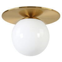 Hudson&Canal Amma 12" Wide Flush Mount with Glass Shade - Brushed Brass/White-Modern transitional design for your entryway, foyer, or kitchen